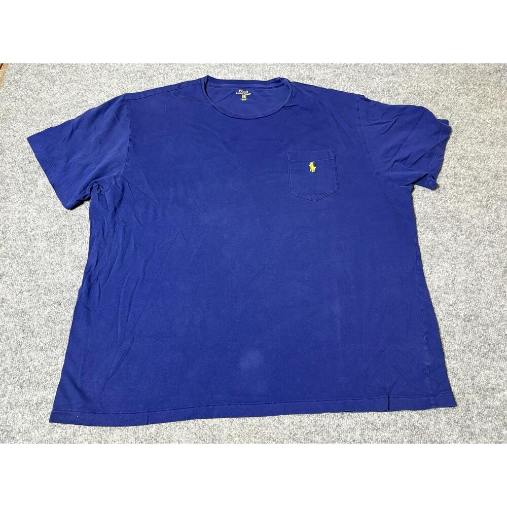 Polo Ralph Lauren Shirt Mens 2XL Blue Crew Neck Pocket Cotton Logo Tee Tagless